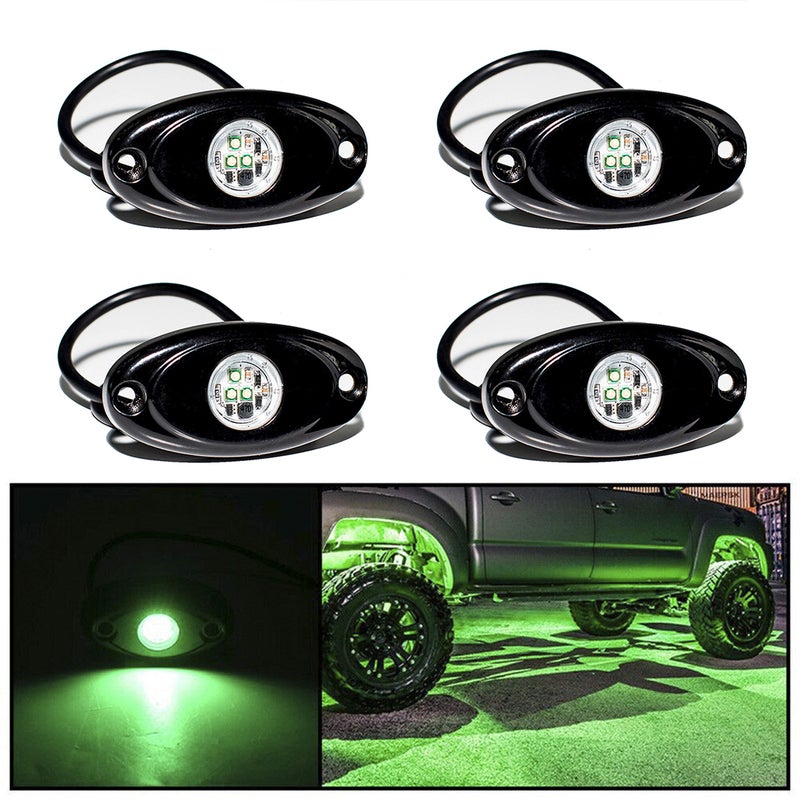 YONEDA 4 Pods Green Rock Lights 6000K Ultra Bright LED Neon Underglow Light IP68 Waterproof for Trucks SUV UTV ATV RZR Car Boats Pickup Motorcycle - Image 1